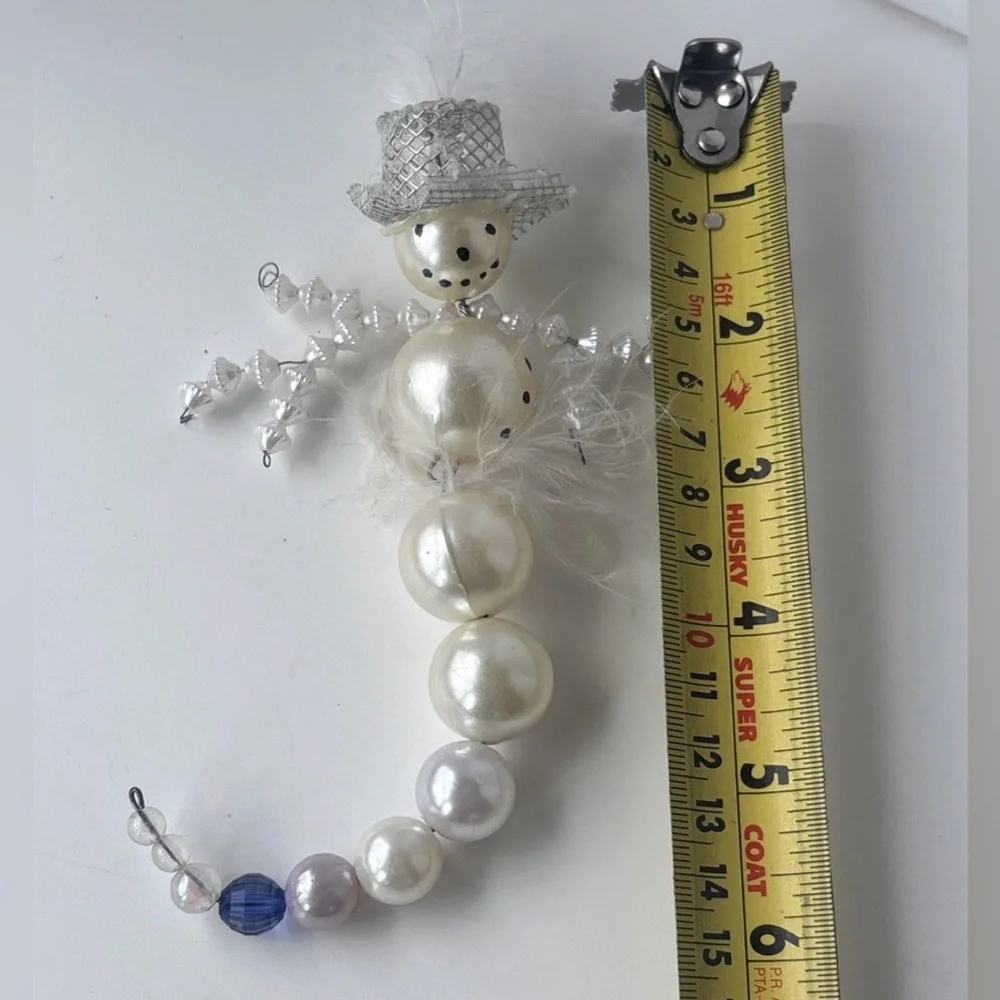 Vintage‎ 70s Beaded Pearl Snowman Ornament 6